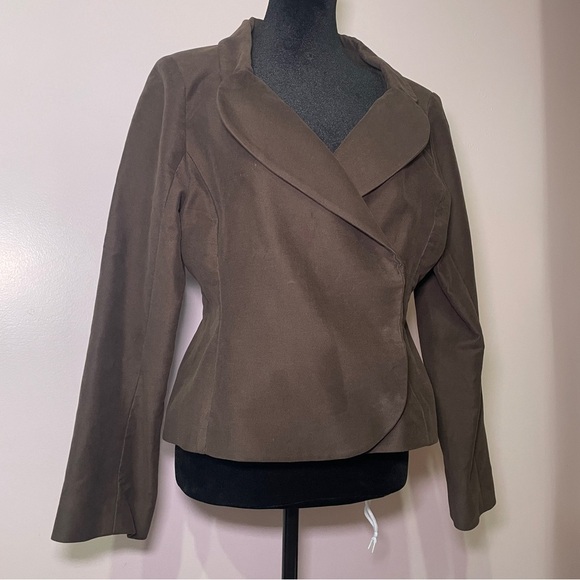 Djerf Avenue- Moleskin Blazer Brown Size Medium Fitted Cropped Cotton Jacket - Picture 2 of 14